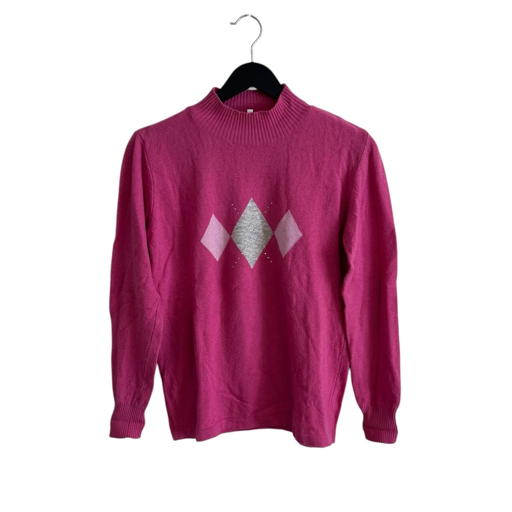 Pink Argyle Turtleneck Sweater